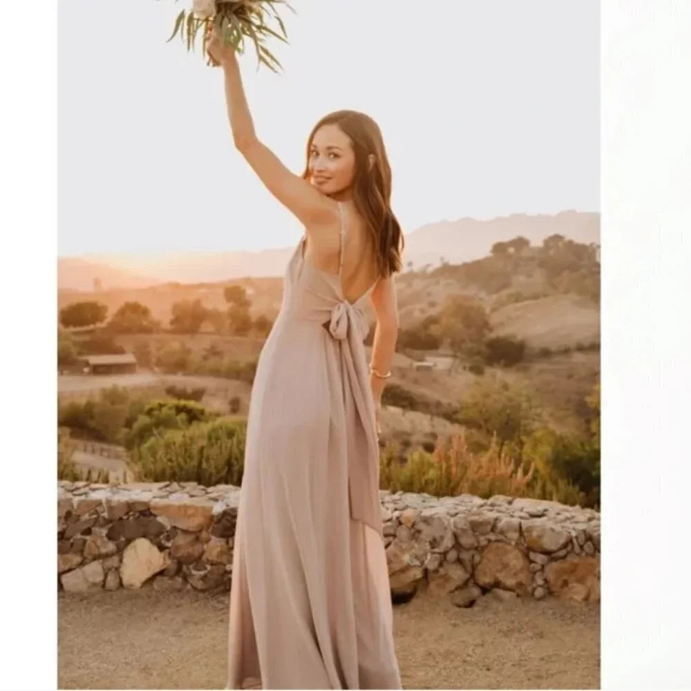 Show Me Your MuMu Weddings Lauren Pale Pink Tie Back Bridesmaid Maxi Dress M - Picture 2 of 16